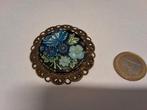 Vintage Broche met Bloemen, Sieraden, Tassen en Uiterlijk, Broches, Brons, 4 tot 7 cm, Gebruikt, Blauw
