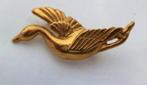 Vliegende eend, donker vergulde vintage broche, art deco (69, Goud, Overige materialen, Ophalen of Verzenden, Zo goed als nieuw