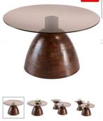 2x My sons Salontafel Ø78 Bruin mangohout en Rookglas, 50 tot 100 cm, Rond, Nieuw, 50 tot 100 cm