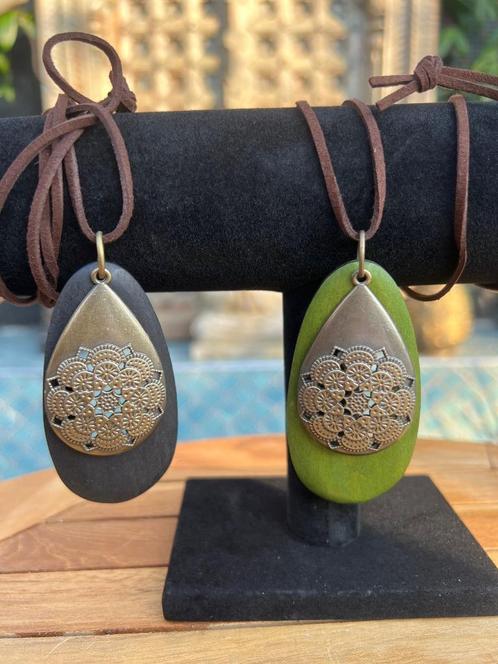 Oosterse Boho Ibiza mandala ketting metaal en hout, Sieraden, Tassen en Uiterlijk, Kettingen, Nieuw, Overige materialen, Overige kleuren