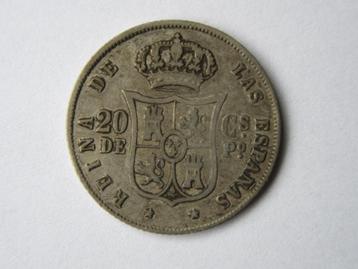 Filippijnen 20 centimos 1868 zeer fraai plus KM146 zilver beschikbaar voor biedingen