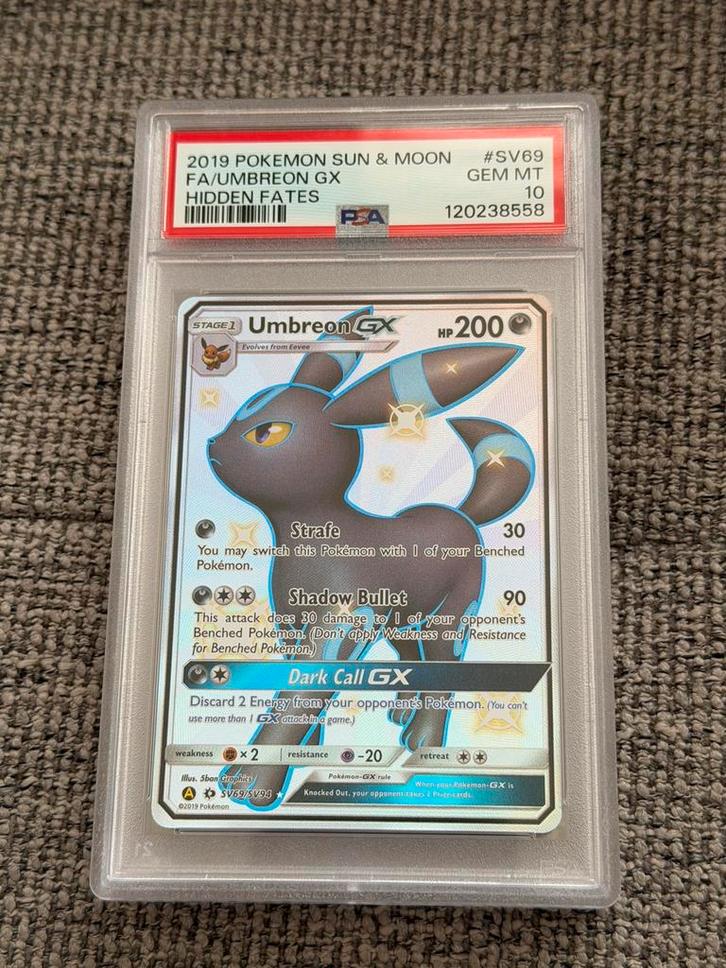 Umbreon Gx SV69/SV94 Hidden Fates - PSA 10, Hobby en Vrije tijd, Verzamelkaartspellen | Pokémon, Zo goed als nieuw, Ophalen of Verzenden