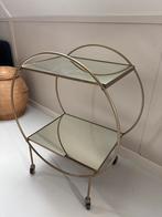Vintage trolley/bijzettafel met glasplaten, Huis en Inrichting, Tafelonderdelen, Gebruikt, Rond, Minder dan 50 cm, Glas