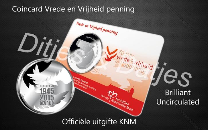 Vrede en Vrijheid penning in coincard KNM, Postzegels en Munten, Penningen en Medailles, Overige materialen, Ophalen of Verzenden