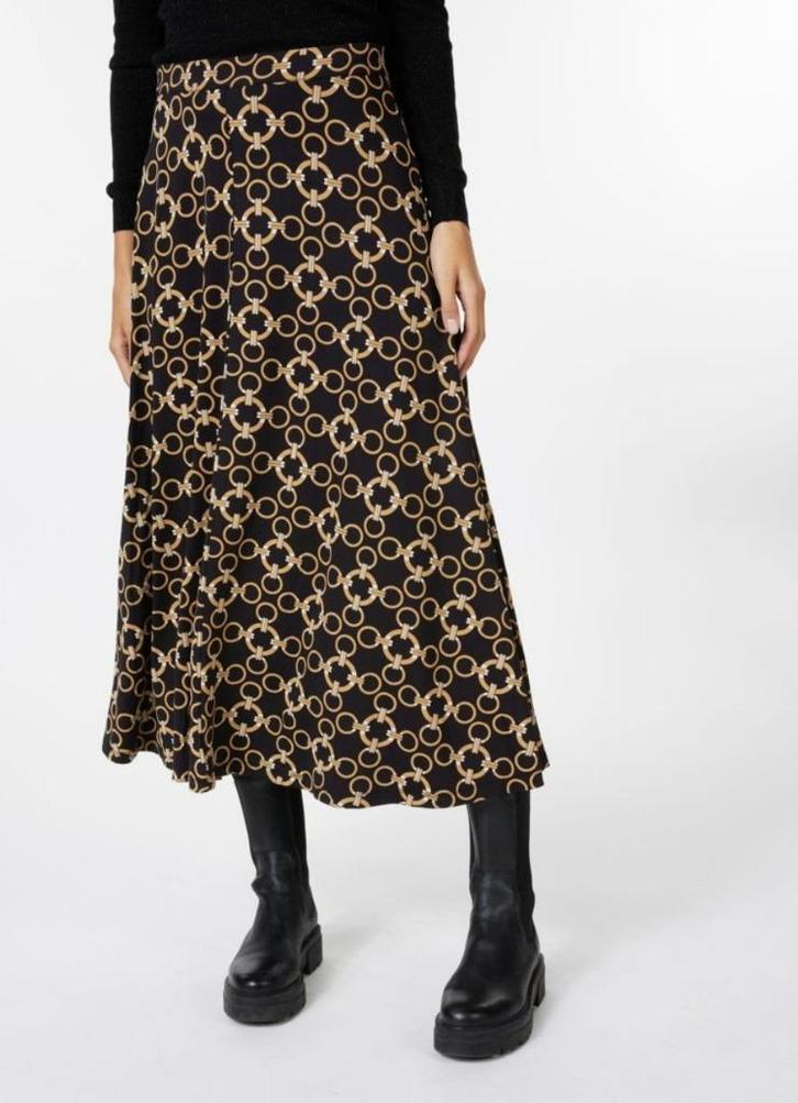 Esqualo maxi rok. Maat XS. Zwart/kettingprint., Kleding | Dames, Rokken, Zo goed als nieuw, Maat 34 (XS) of kleiner, Zwart, Onder de knie