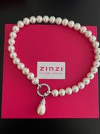 NIEUW ZINZI witte parelketting met zilveren sluiting, Verzenden, Met strass, Nieuw, Zilver