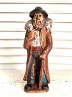 Antiek houtsnijwerk Sic beeldje herder met schaap 17 cm, Ophalen