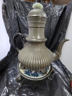 Antieke Tinnen Koffiepot met Delfts Blauw, Antiek en Kunst, Ophalen of Verzenden