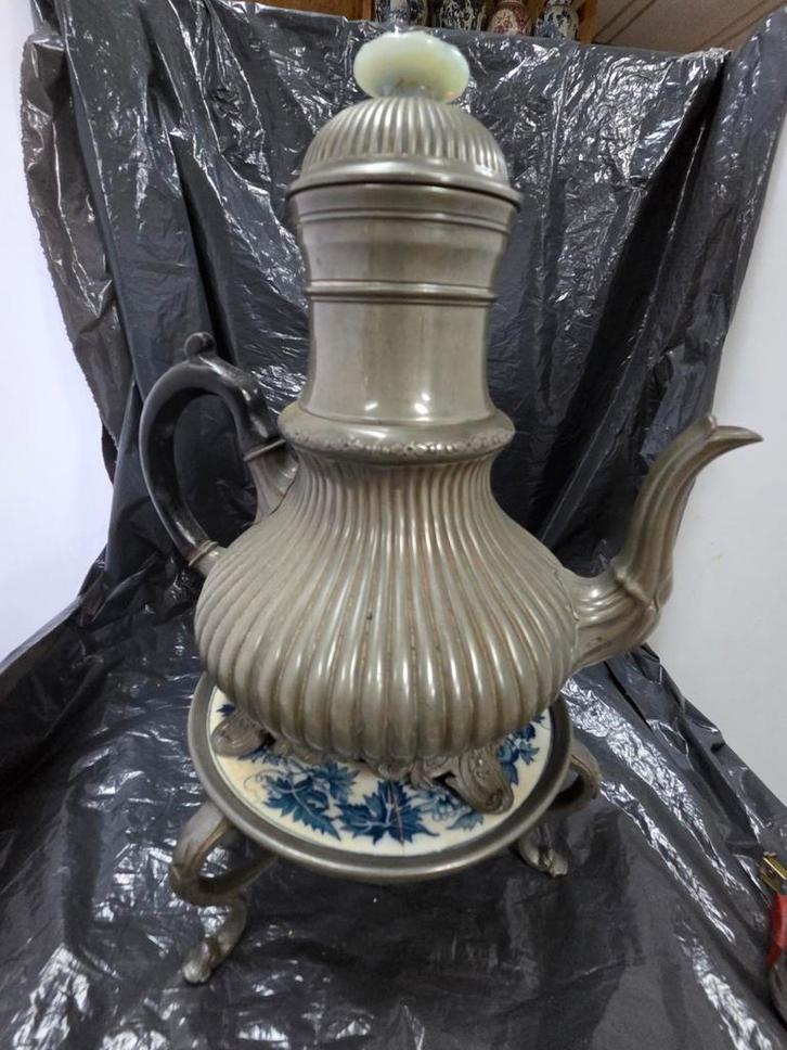 Antieke Tinnen Koffiepot met Delfts Blauw, Antiek en Kunst, Antiek | Tin, Ophalen of Verzenden
