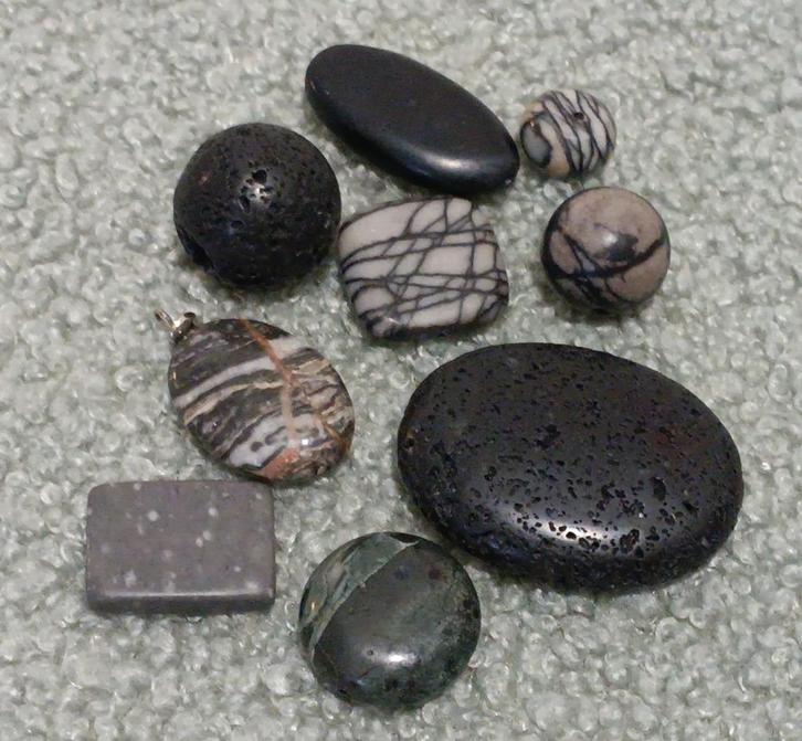 DB37 Kralenset zwart grijze edelsteen o.a. jaspis, vulkaanst, Hobby en Vrije tijd, Kralen en Sieraden maken, Nieuw, Kraal, Verzenden