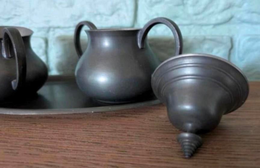 Tinnen melk en suikerpot - antiek!!, Ophalen of Verzenden