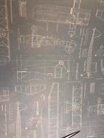 Behang constructietekeningen vliegtuigen vintage blauw/groen, Ophalen of Verzenden, Minder dan 10 m², Groen