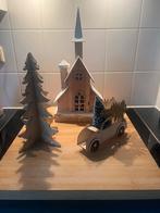 Houten huis met verlichting houten boom  auto net kerstboom, Ophalen, Zo goed als nieuw