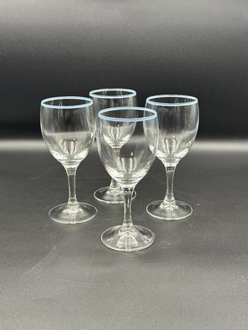 Set van 4 Vintage Luminarc Wijnglazen – Lichtblauwe Streep - beschikbaar voor biedingen