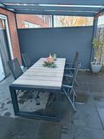 Tuin tafel met ijzer frame en houten planken, Gebruikt, Eettafel, 6 zitplaatsen, Ophalen of Verzenden