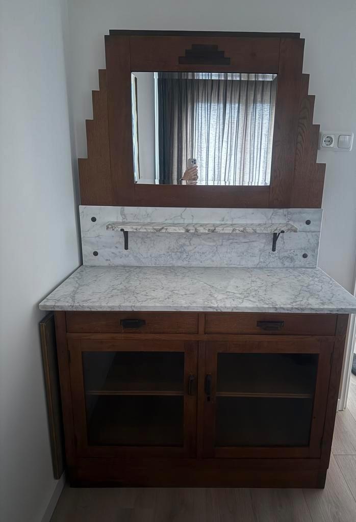 Wastafel kast kaptafel spiegel, marmeren blad vintage, Huis en Inrichting, Kasten | Dressoirs, Zo goed als nieuw, 50 tot 100 cm
