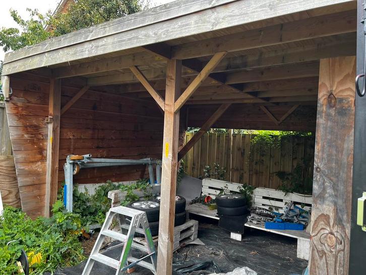 Douglas overkapping+_440x500cm.255/275cm hoog.=gedemonteerd., Tuin en Terras, Overkappingen, Gebruikt, Veranda, Ophalen