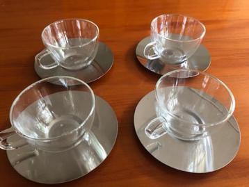 BODUM 4 kop-en schotels.dubbelwandig glas en rvs beschikbaar voor biedingen