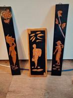 Aziatische decoratieve houten  wandpaneeltjes. Vintage., Antiek en Kunst, Ophalen