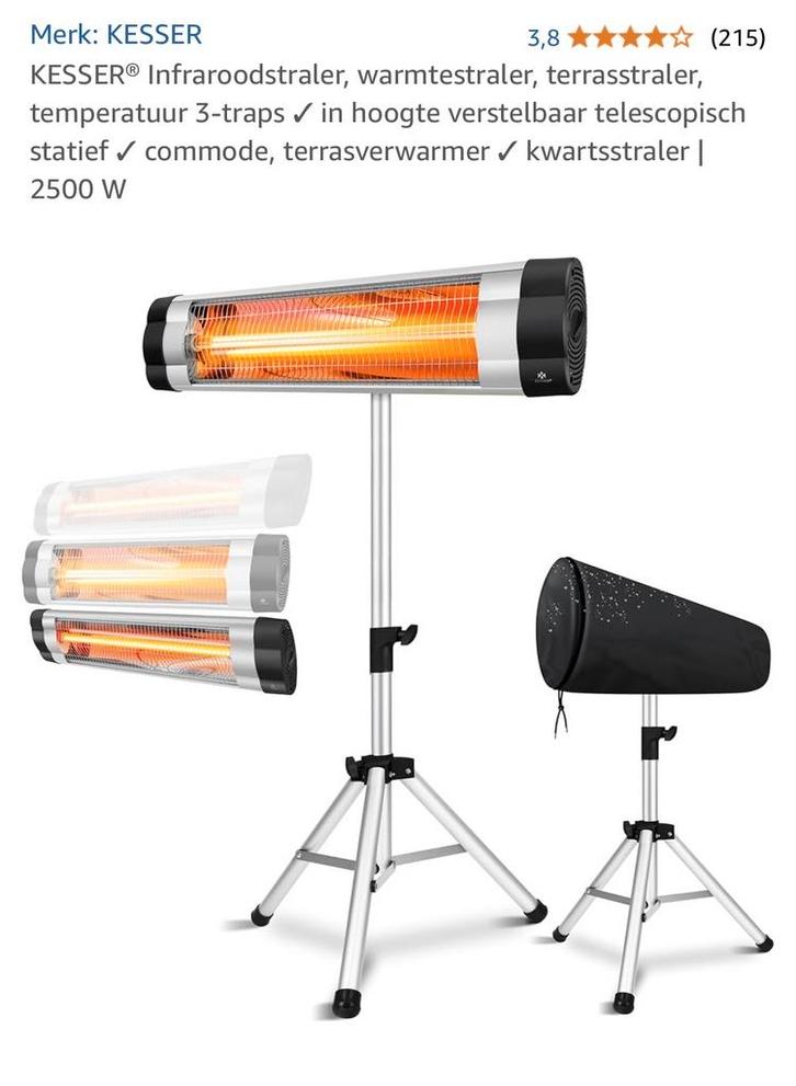 KESSER Infrarood Terrasverwarmer 2500W - Nieuw, Tuin en Terras, Terrasverwarmers, Nieuw, Elektrisch, Vloer, Draaibaar, Ophalen of Verzenden