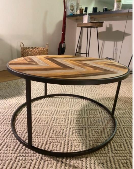 Gezocht: Visgraat Tafel, Huis en Inrichting, Tafels | Salontafels, Gebruikt, Minder dan 50 cm, 50 tot 100 cm, 50 tot 100 cm, Rond