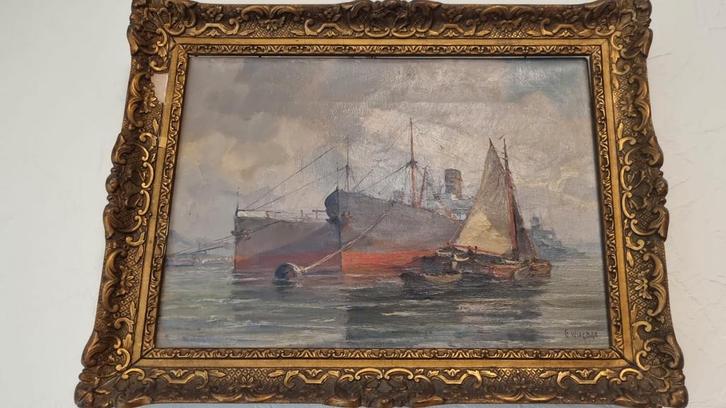 Schilderij van G. Wiegman - Schepen op het water, Antiek en Kunst, Kunst | Schilderijen | Klassiek, Ophalen