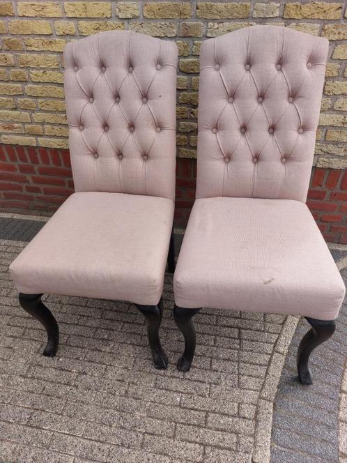 Eetkamerstoelen, Huis en Inrichting, Stoelen, Gebruikt, Twee, Hout, Stof, Bruin, Ophalen