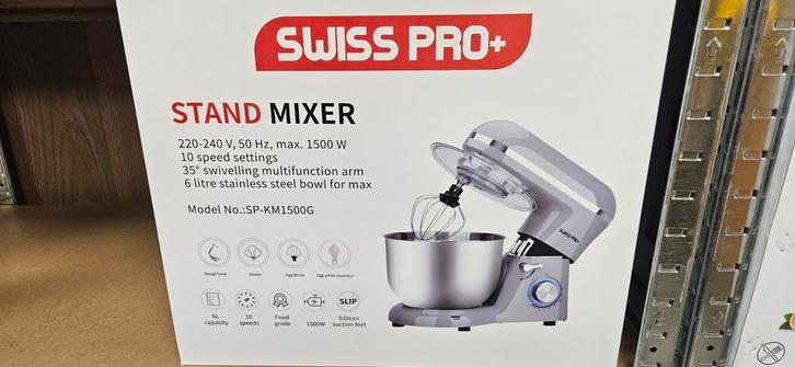 Swiss Pro+ Keukenmixer 1500W, Witgoed en Apparatuur, Keukenmixers, Nieuw, 4 liter of meer, 3 snelheden of meer, Vaatwasserbestendig