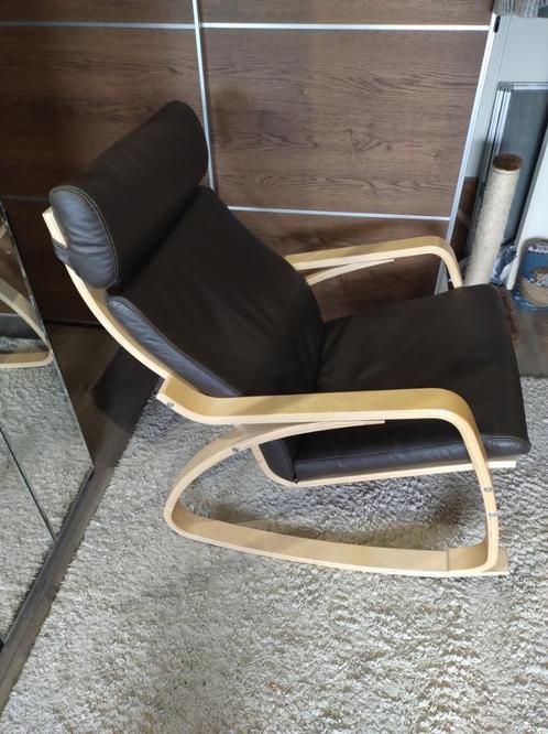 Ikea POÄNG Schommelstoel, Huis en Inrichting, Stoelen, Zo goed als nieuw, Eén, Hout, Leer, Stof, Bruin, Ophalen