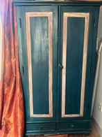 Antieke kast 2 legplanken 2 laden aparte kleur blauw/groen, Ophalen