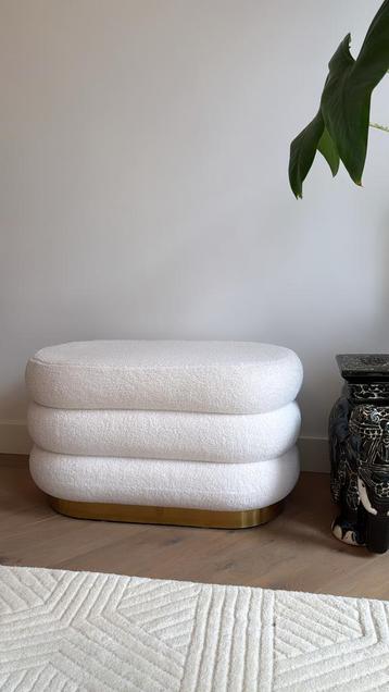 Light & Living Lyall Teddy Poef - Crème/Goud - Nieuw beschikbaar voor biedingen