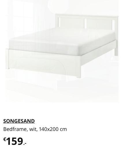 Songesand bedframe Ikea, Huis en Inrichting, Slaapkamer | Bedden, Zo goed als nieuw, Tweepersoons, 140 cm, Hout, Wit, Ophalen