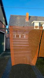 2 vintage/retro Oranje Bewerkte Vitrage Gordijnen orig jar70, Huis en Inrichting, Retro/vintage Oranje bewerk design, 100 tot 150 cm