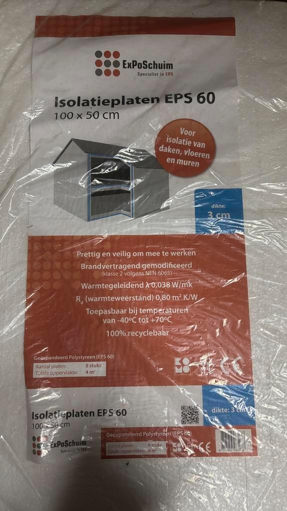 EPS 60 Isolatieplaten 100 x 50 cm, Doe-het-zelf en Verbouw, Isolatie en Afdichting, Zo goed als nieuw, Vloerisolatie, Muurisolatie