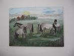 gesigneerd deze excl paarden schilderij linnen 70x50 €125.-, Huis en Inrichting, Woonaccessoires | Schilderijen, Tekeningen en Foto's