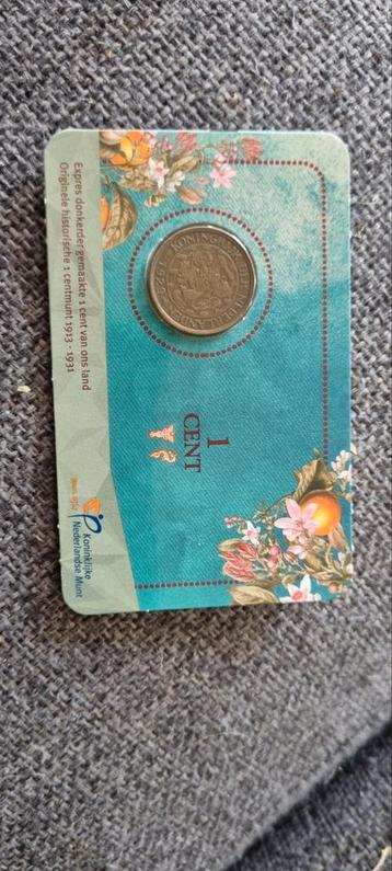 1 Cent 1929 Wilhelmina in coincard beschikbaar voor biedingen