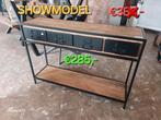 SHOWMODELLEN VERKOOP sidetable's mangohout, Huis en Inrichting, Tafels | Sidetables, Ophalen, 100 tot 150 cm, Nieuw, Metaal