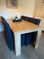 Nette eettafel met 6 stoelen met wieltjes, Huis en Inrichting, Tafels | Eettafels, Ophalen, Gebruikt, 50 tot 100 cm, Vijf personen of meer