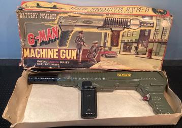 HTF Blikken 1950’s Tin Toy G-Man Machine Gun,Exelo Japan,OVP beschikbaar voor biedingen