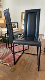 Twee jaren 80 stoeltjes, postmodern, leer & metalen frame, Huis en Inrichting, Stoelen, Ophalen, Gebruikt, Twee, Zwart