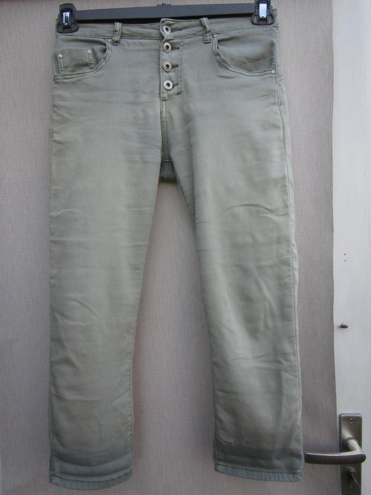 Broek PLACE du JOUR mt 34  ruim  groenig, Kleding | Dames, Broeken en Pantalons, Zo goed als nieuw, Maat 34 (XS) of kleiner, Beige