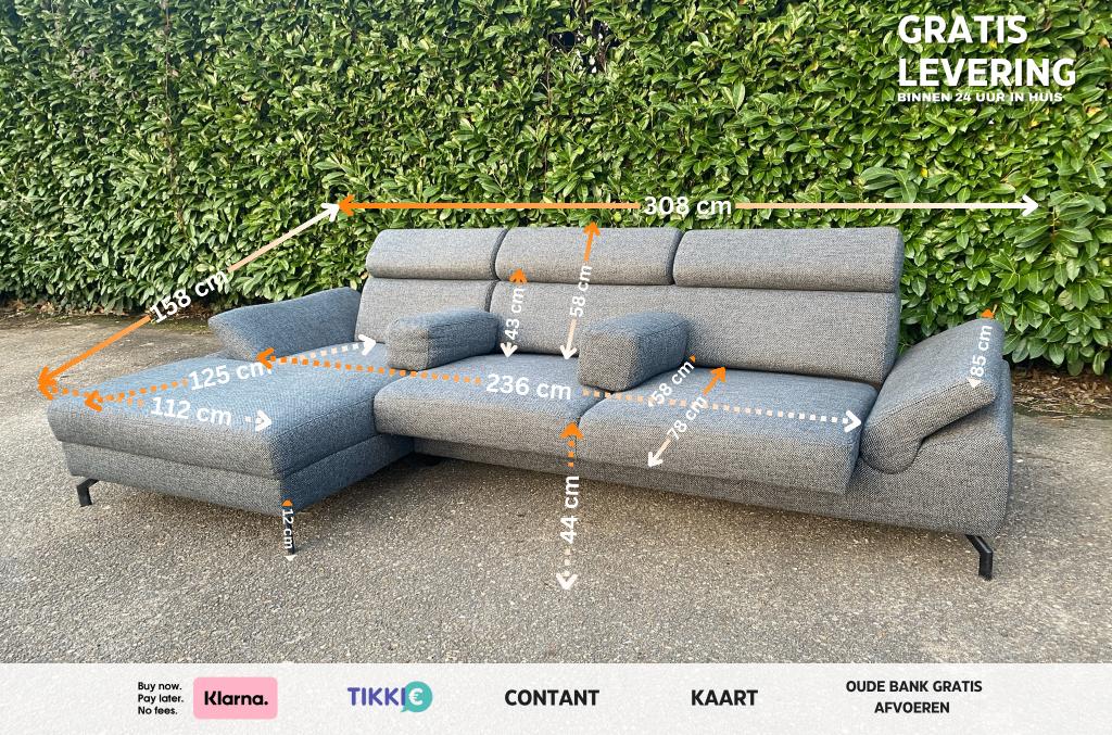 Montel Grijze Hoekbank - Gratis levering NL, Huis en Inrichting, Banken | Bankstellen, Hoekbank, 300 cm of meer, 75 tot 100 cm