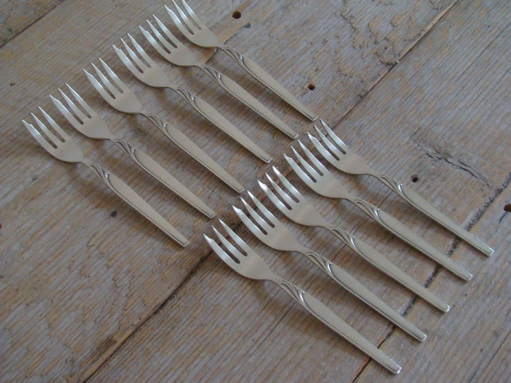 11x Taartvorkje, verzilverd, Sola 100 PAOLA, gaaf, Antiek en Kunst, Antiek | Bestek, Ophalen of Verzenden