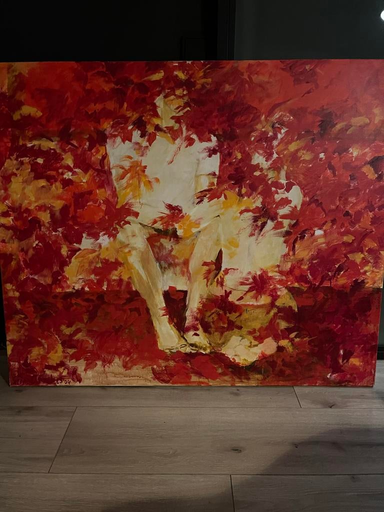 Groot kleurrijk schilderij: pratend koppel, acryl op linnen, Antiek en Kunst, Ophalen