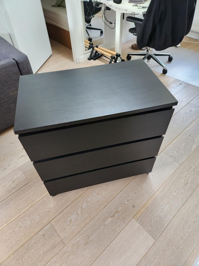 [Gratis] Ikea Malm kast 3 lades - Zwartbruin, 80x48x78 cm, Ophalen, Gebruikt, 50 tot 100 cm, 3 of 4 laden