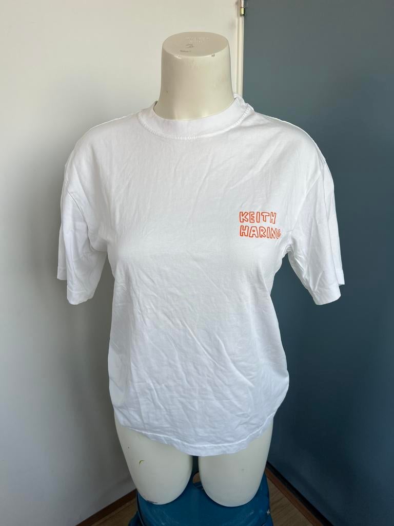 H&m loose fit keith harring wit shirt xs katoen, Wit, Ophalen of Verzenden, Zo goed als nieuw, Korte mouw