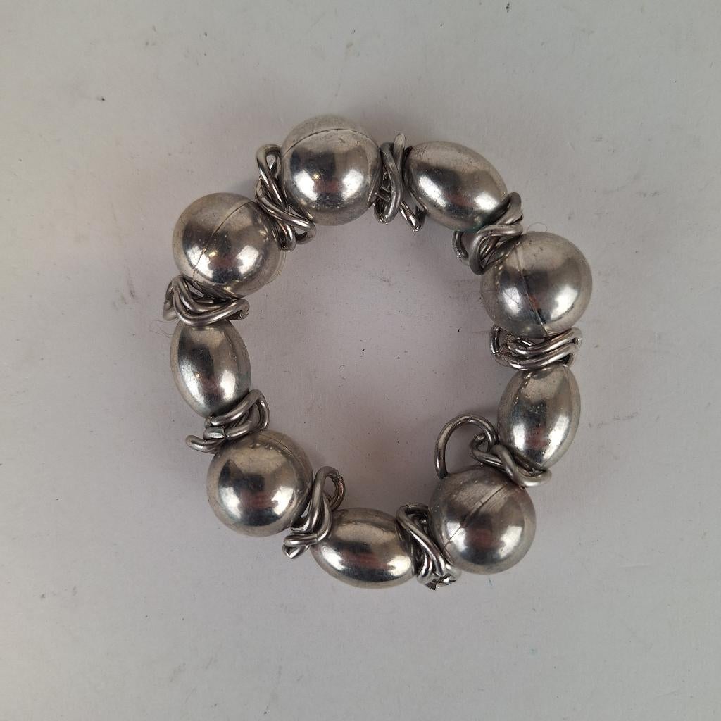 Armband met grove kralen, zilverkleur, Ophalen of Verzenden, Gebruikt, Zilver, Overige materialen