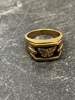 Vergulde sterling zilveren ring met 18k gouden eagle, Ophalen of Verzenden, Zilver
