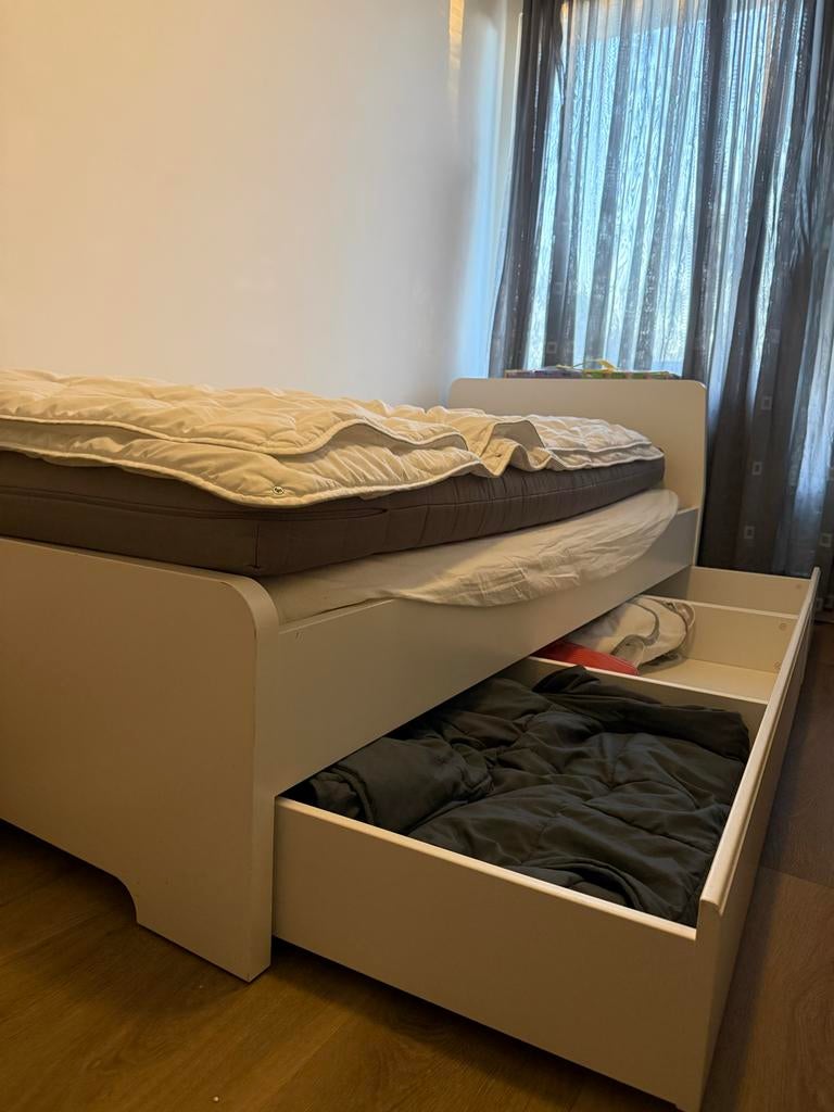 Askvoll bedframe ikea met bedlades en matrasje, Gebruikt, 90 cm, Eenpersoons, Wit
