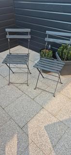 Set van 2 sierlijke antraciet bistro stoeltjes, Tuin en Terras, Ophalen, Gebruikt, Metaal, Inklapbaar